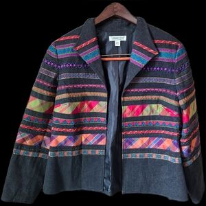 Multicolor Woven Embroidered Stripes Coldwater Creek Petite Jacket – Size 10P